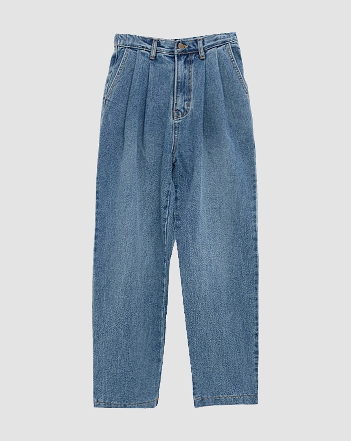 [~3XL] classic pintuck high wide denim pants