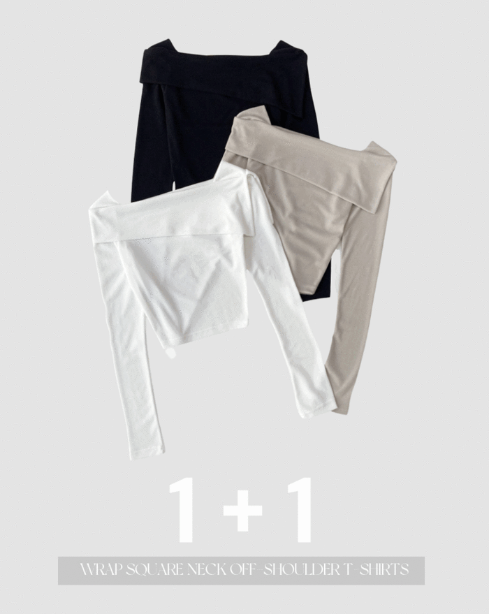 [1+1] 랩 스퀘어넥 오프숄더 긴팔 티셔츠