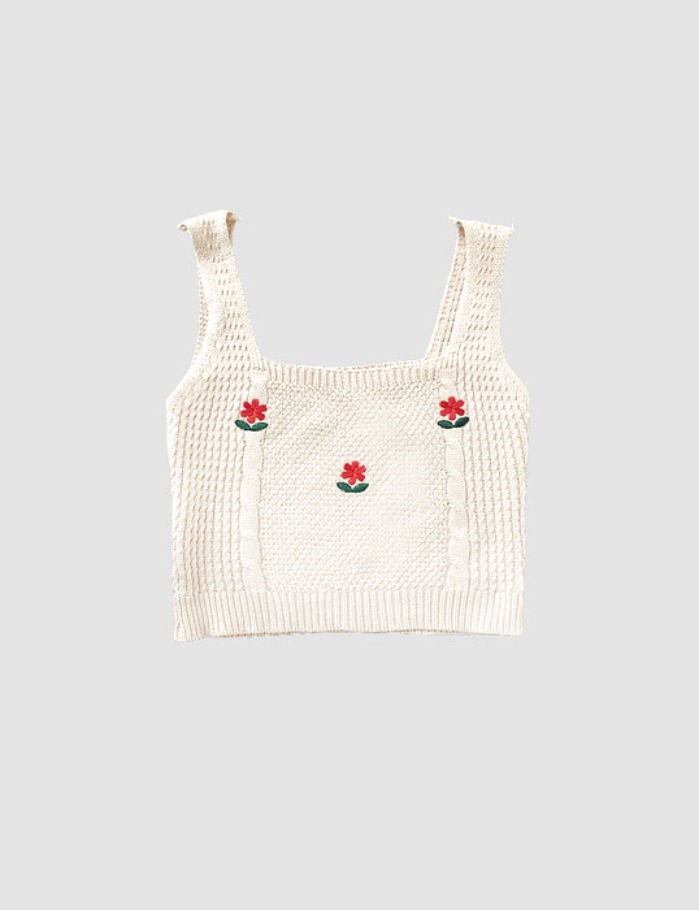 flower knit cropped sleeveless top