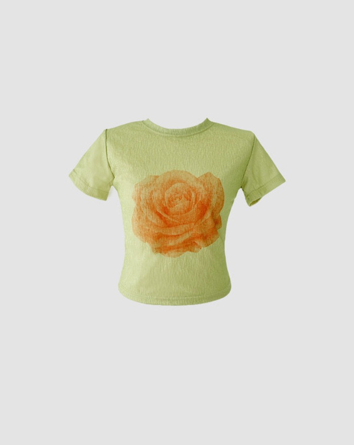Unique rose print short sleeve T-shirt