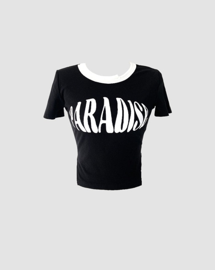 Side cut out line lettering cropped T-shirt
