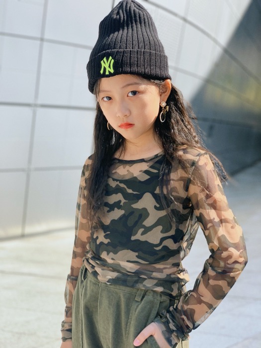 military camo see-through crop t-shirts kids styling