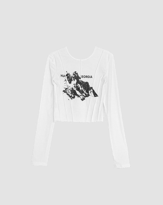 George print three-dimensional cropped long-sleeved T-shirt