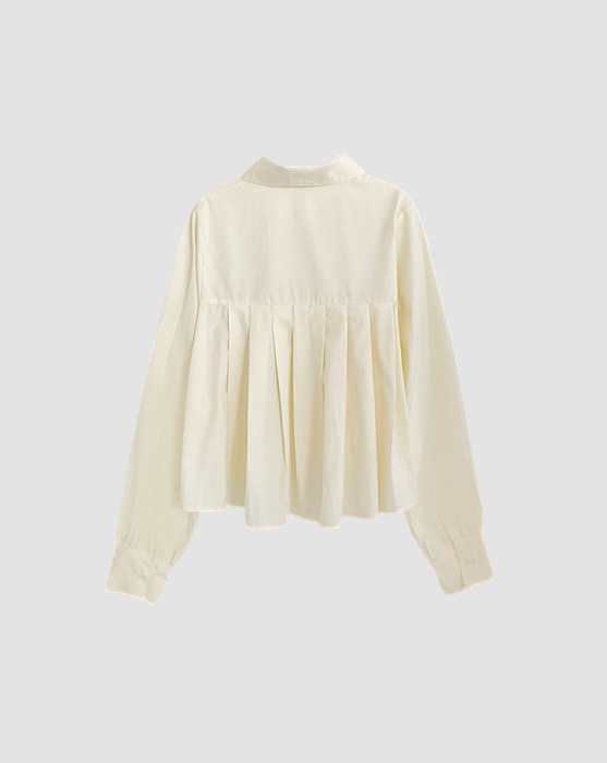 back point pleated ivory cotton shirt