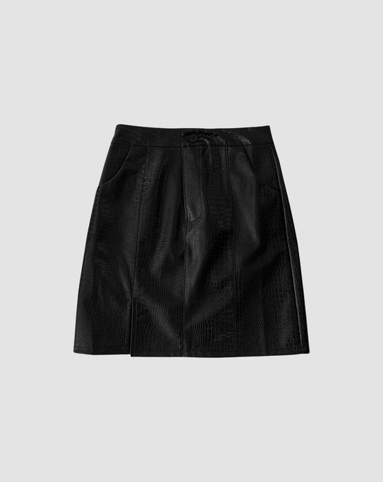 python leather black slit mini skirt