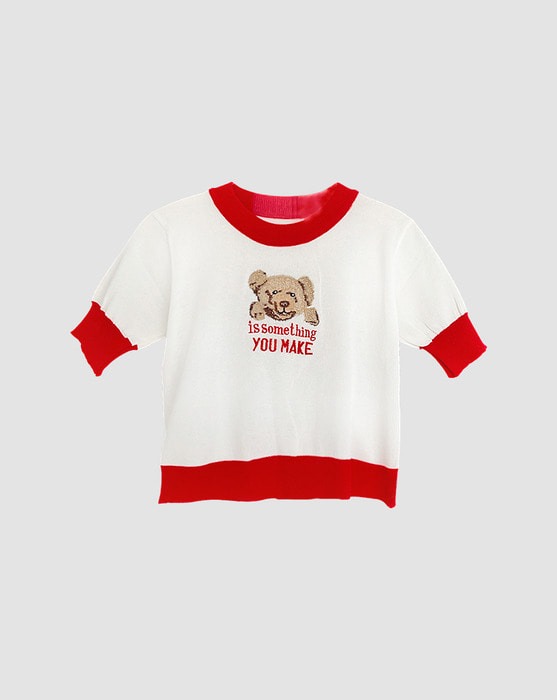 bear illustration embroidery color matching short sleeve knit