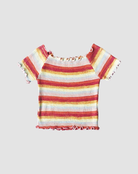 rainbow wave line short sleeve knit crop T-shirt