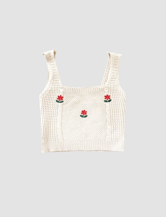 flower knit cropped sleeveless top