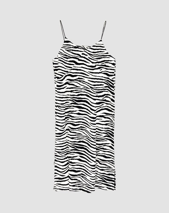 zebra pattern slit slim sleeveless long dress