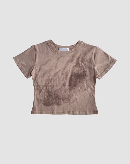 vintage sand print cotton crop short sleeve T-shirt