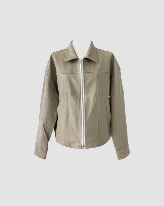 Basic overfit long sleeve two-way leather jacket