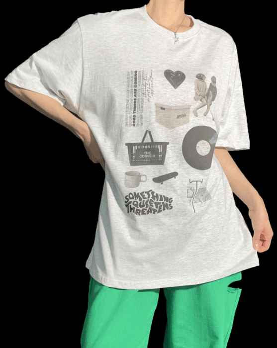 유니섹스 오버핏 블랙 오브젝트 티셔츠